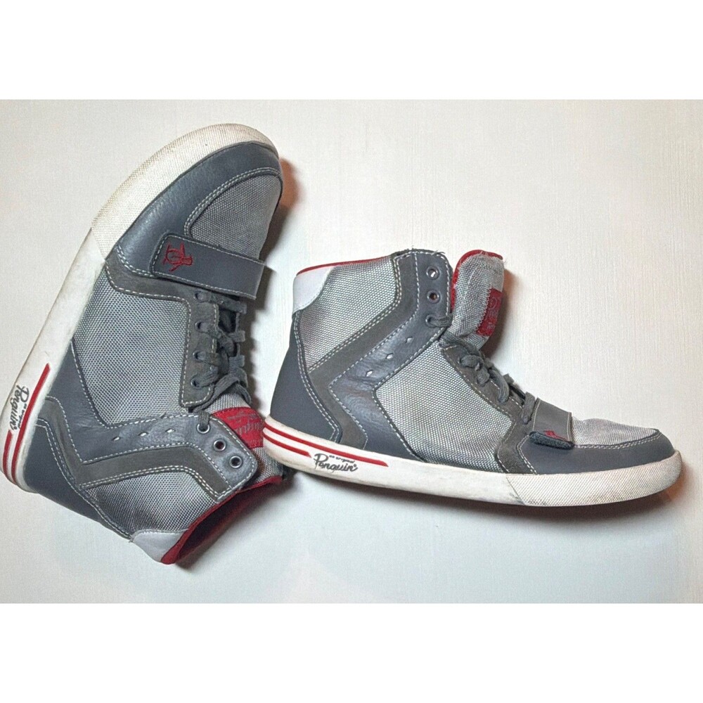 Original Penguin Moby Hi Men's High Top Sneakers Gray Red Leather Mesh Size 10.5